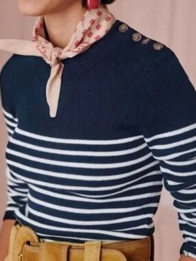 Sezane Martin Sweater in Marine & Ecru , Size S